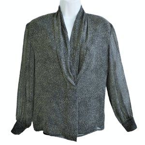 SiLK Vintage 90s Secretary Blouse Gathered Shawl Collar Long Sleeve Button Cuff